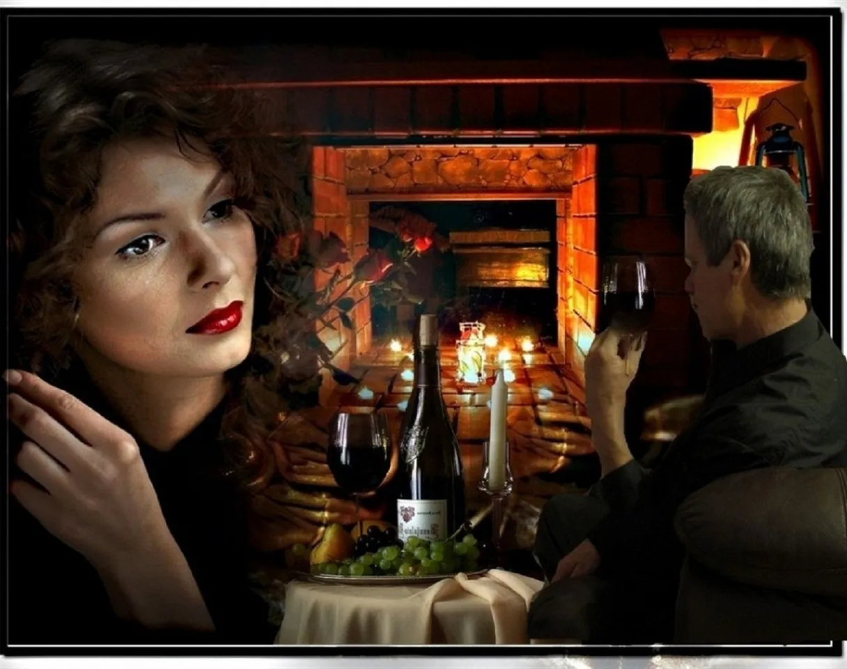 a man and a woman sitting at a table with wine