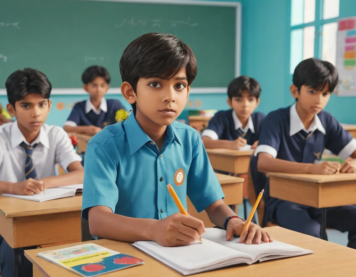 a group of children sitting at desks in a classroom