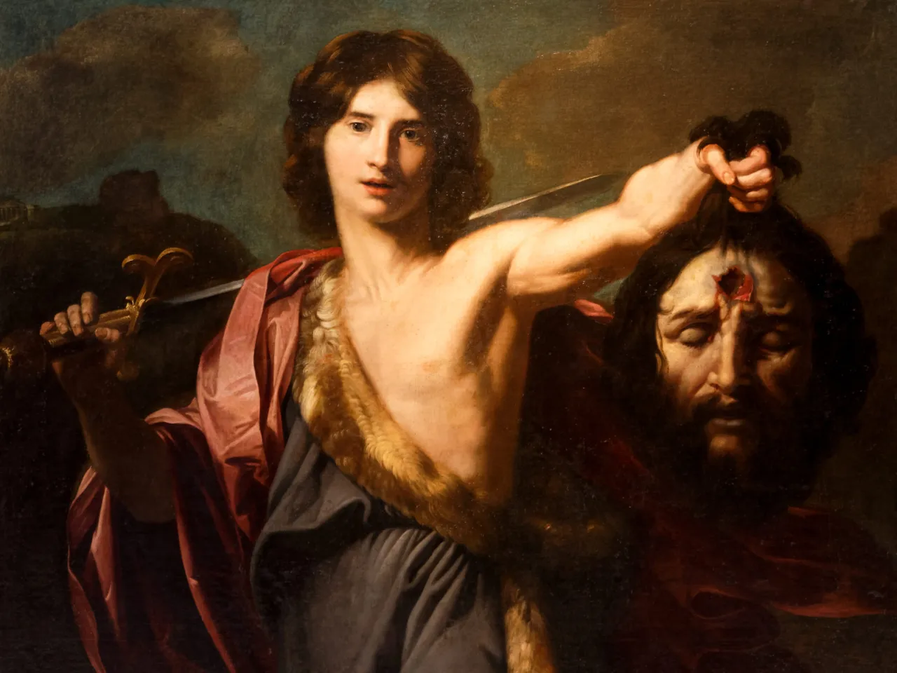 a painting of a man holding a sword