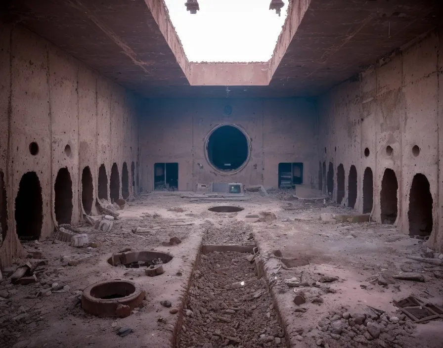 an abandoned building with a hole in the middle