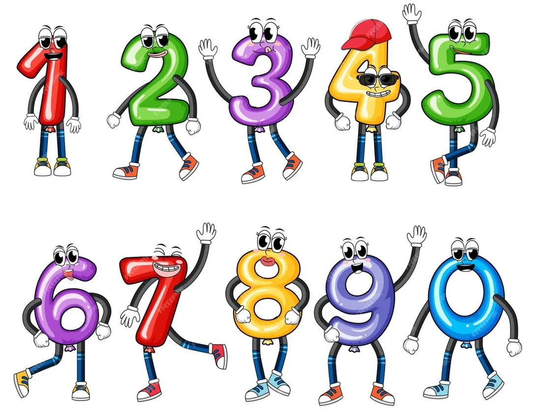 a set of cartoon numbers with different faces