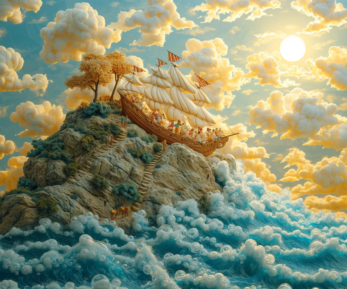 a painting of a boat sailing on a body of water