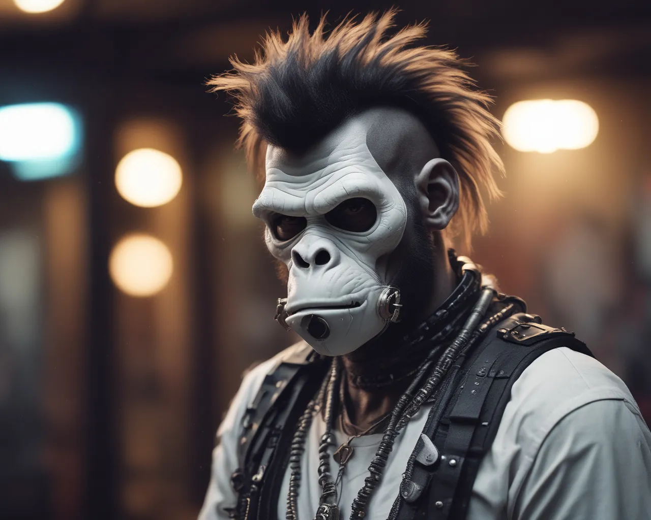 a man with a monkey mask and piercings