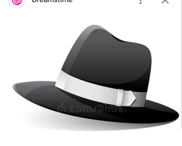 a black and white hat with a ribbon around the brim.