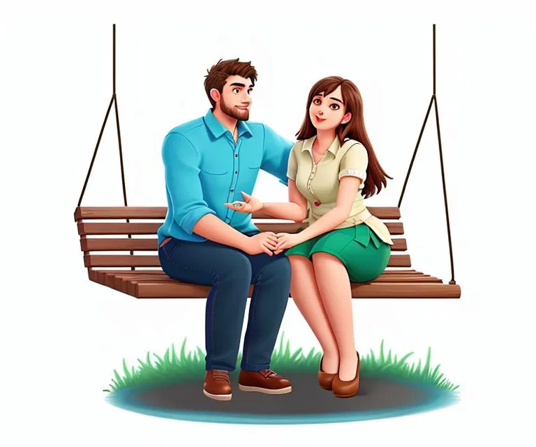 a man and a woman sitting on a swing