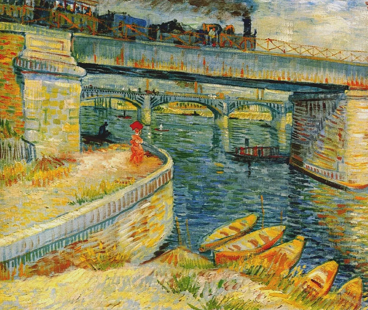 a painting of a bridge over a body of water