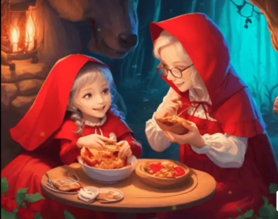 a painting of two children eating pizza at a table