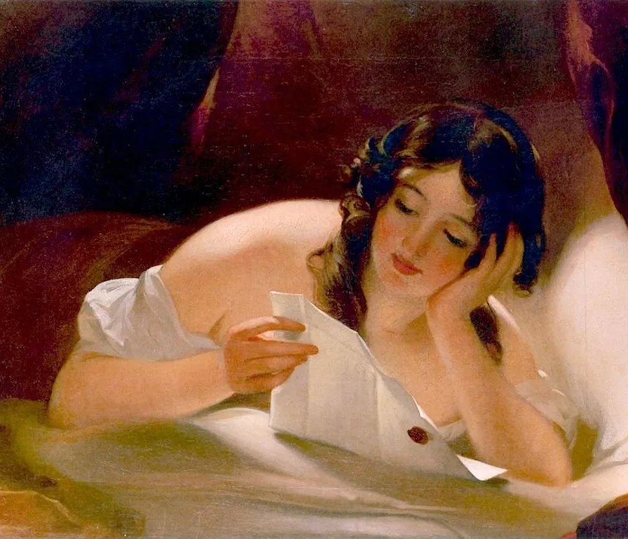 a painting of a woman reading a book