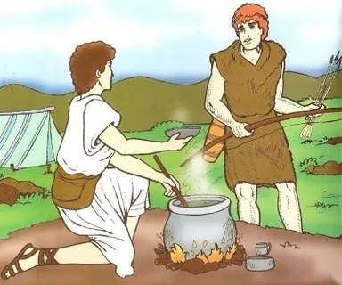 a cartoon of two men cooking a pot of food