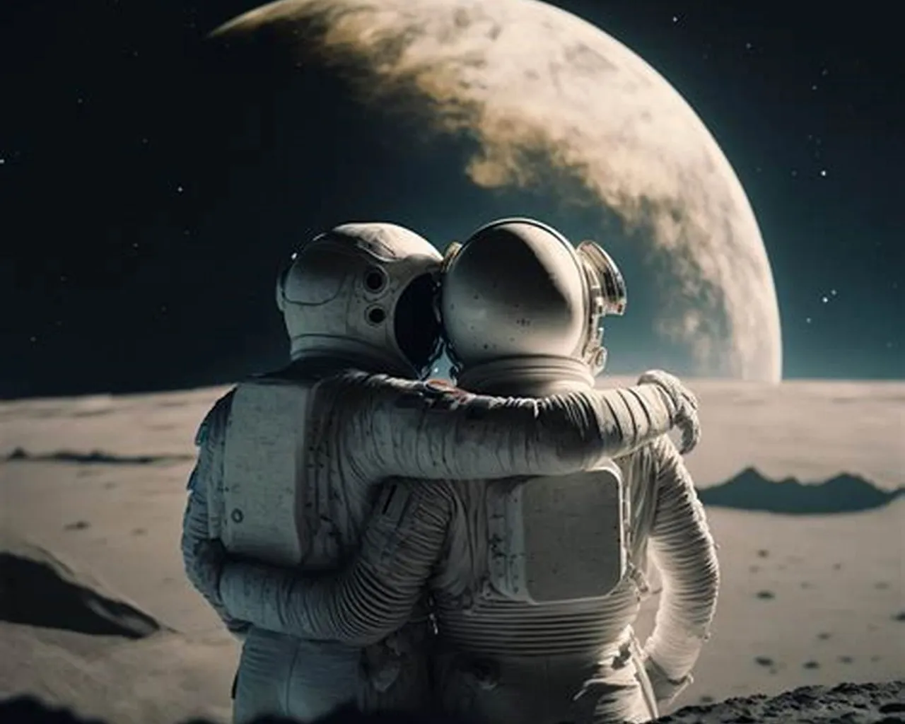 a couple of astronauts standing on top of a moon