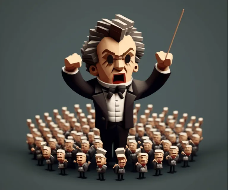 a group of people with a conductor in front of them