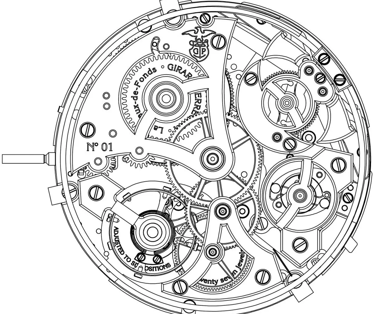 a drawing of a mechanical watch face