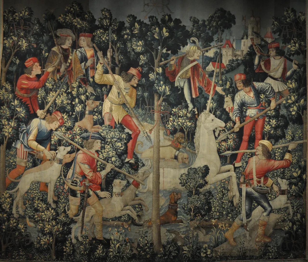 a painting of a battle scene with a man on a unicorn