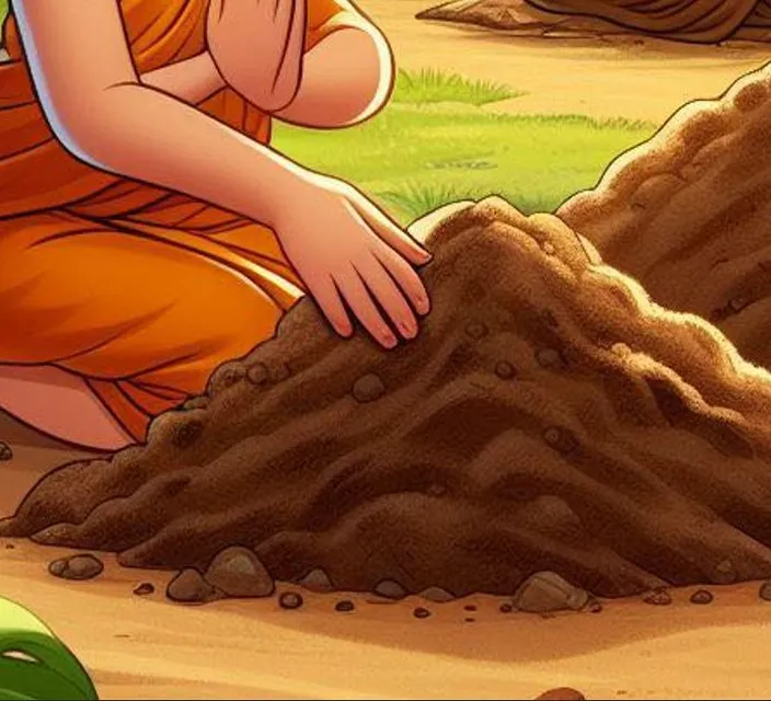 a cartoon of a hand digging a pile of sand