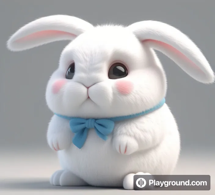 a white stuffed rabbit with a blue bow tie