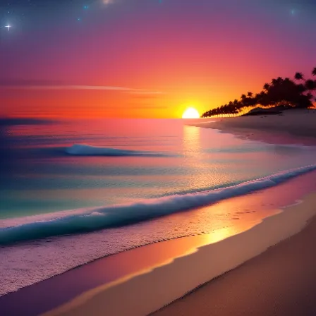 a sunset on a beach, Anime, realistic