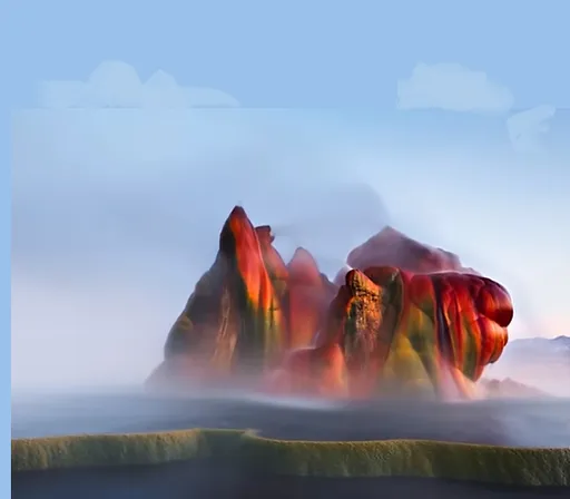 a digital painting of a mountain in the fog