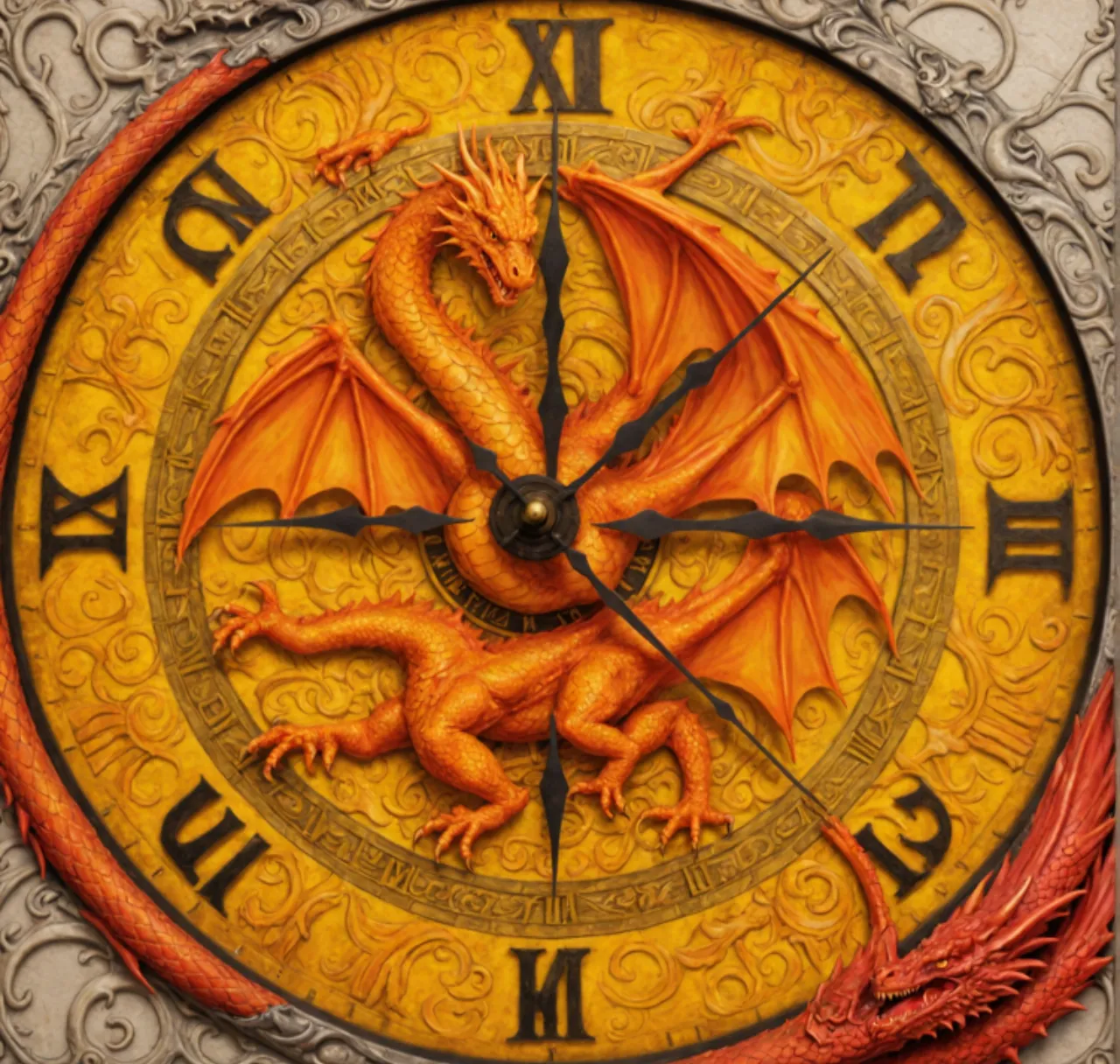 a clock with a dragon on the front of it