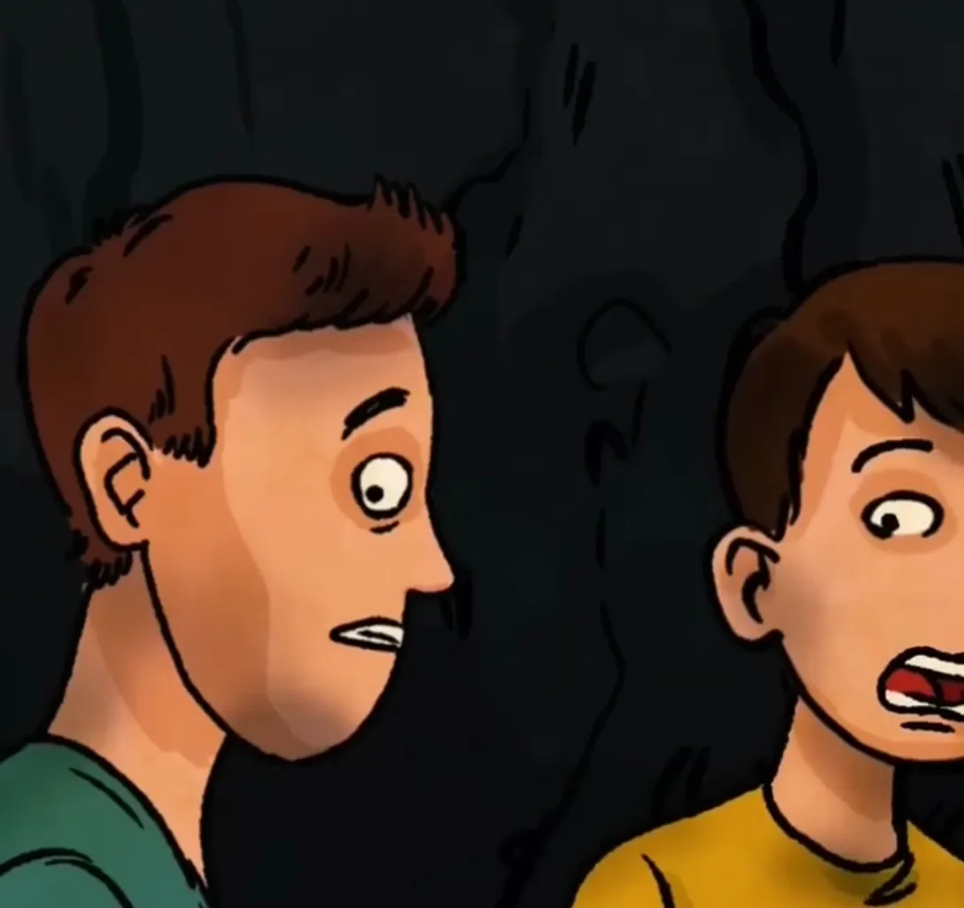 a cartoon of two man with  surprised look on their face