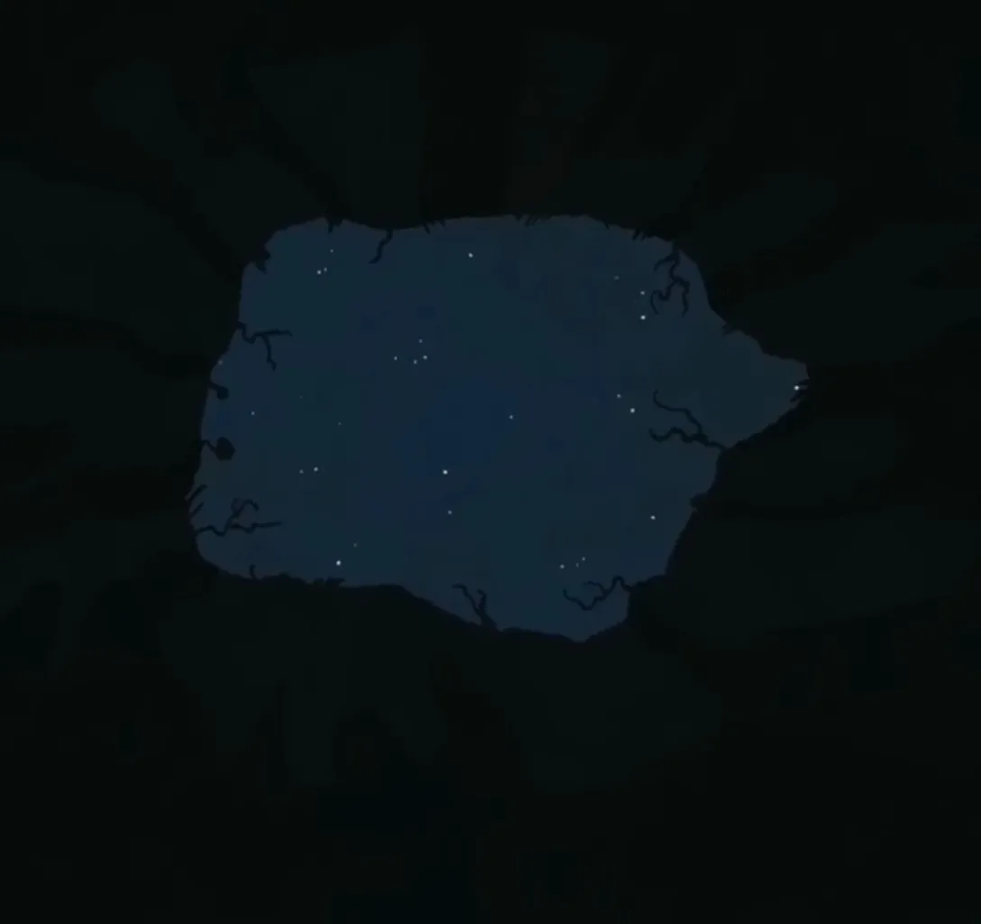 night sky appears from a hole from underground 