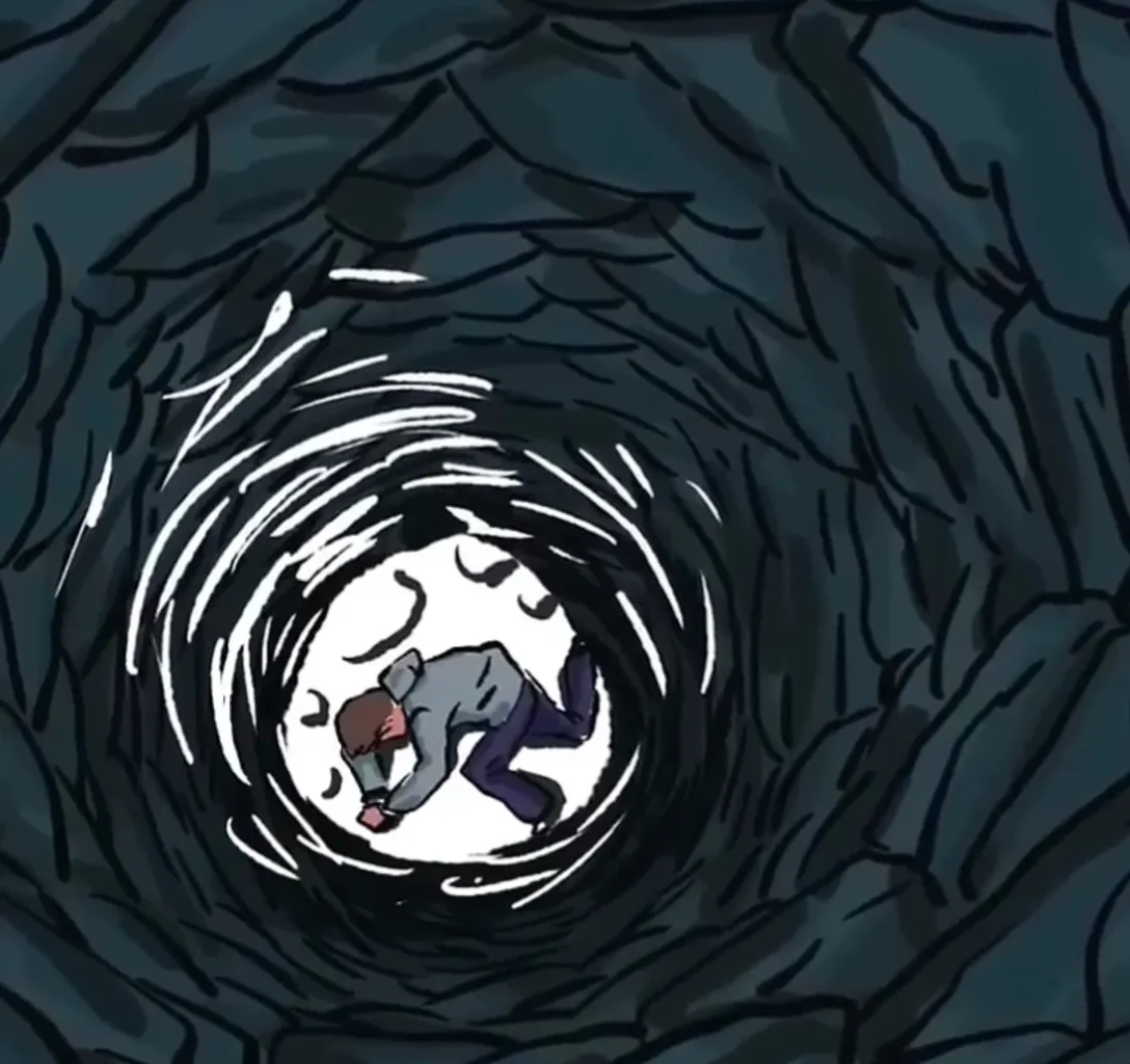 a picture of a man laying in a tunnel