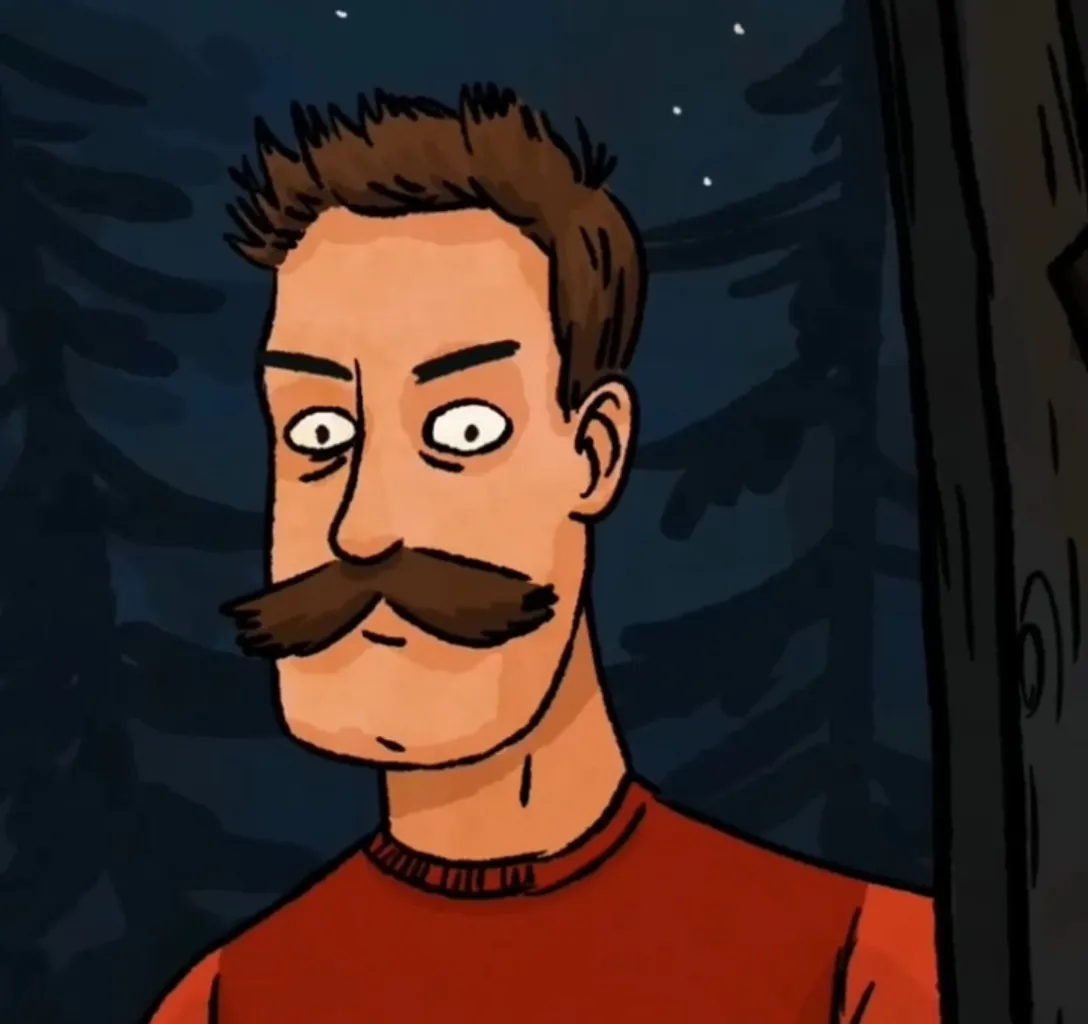 a cartoon of a man with a mustache