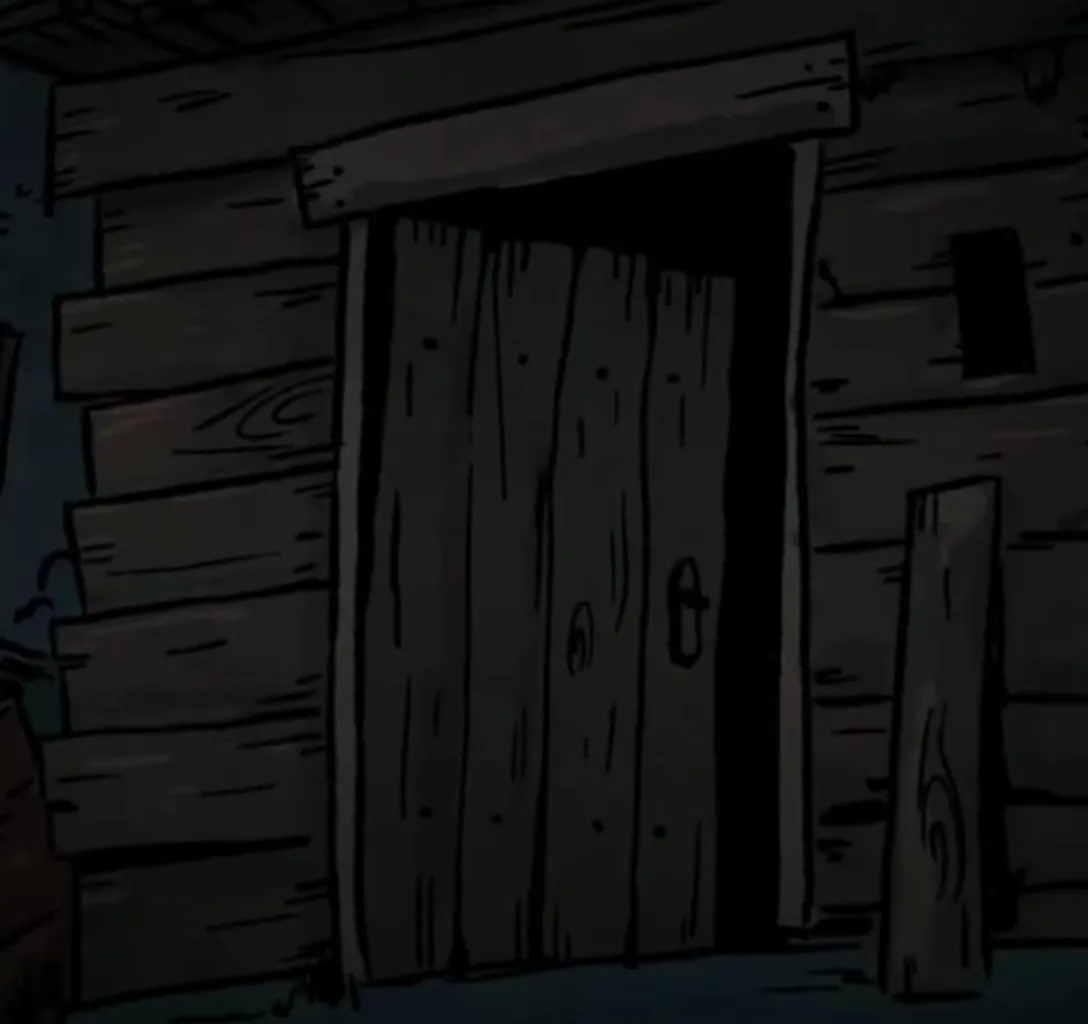 a cartoon picture of a door in a cabin