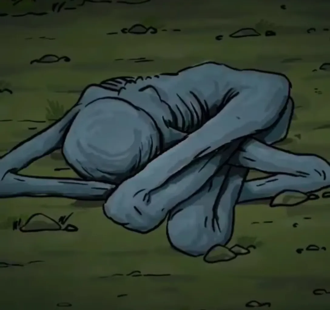 a cartoon picture of a white creature laying on the ground