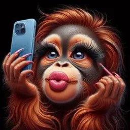 a digital painting of a monkey holding a cell phone