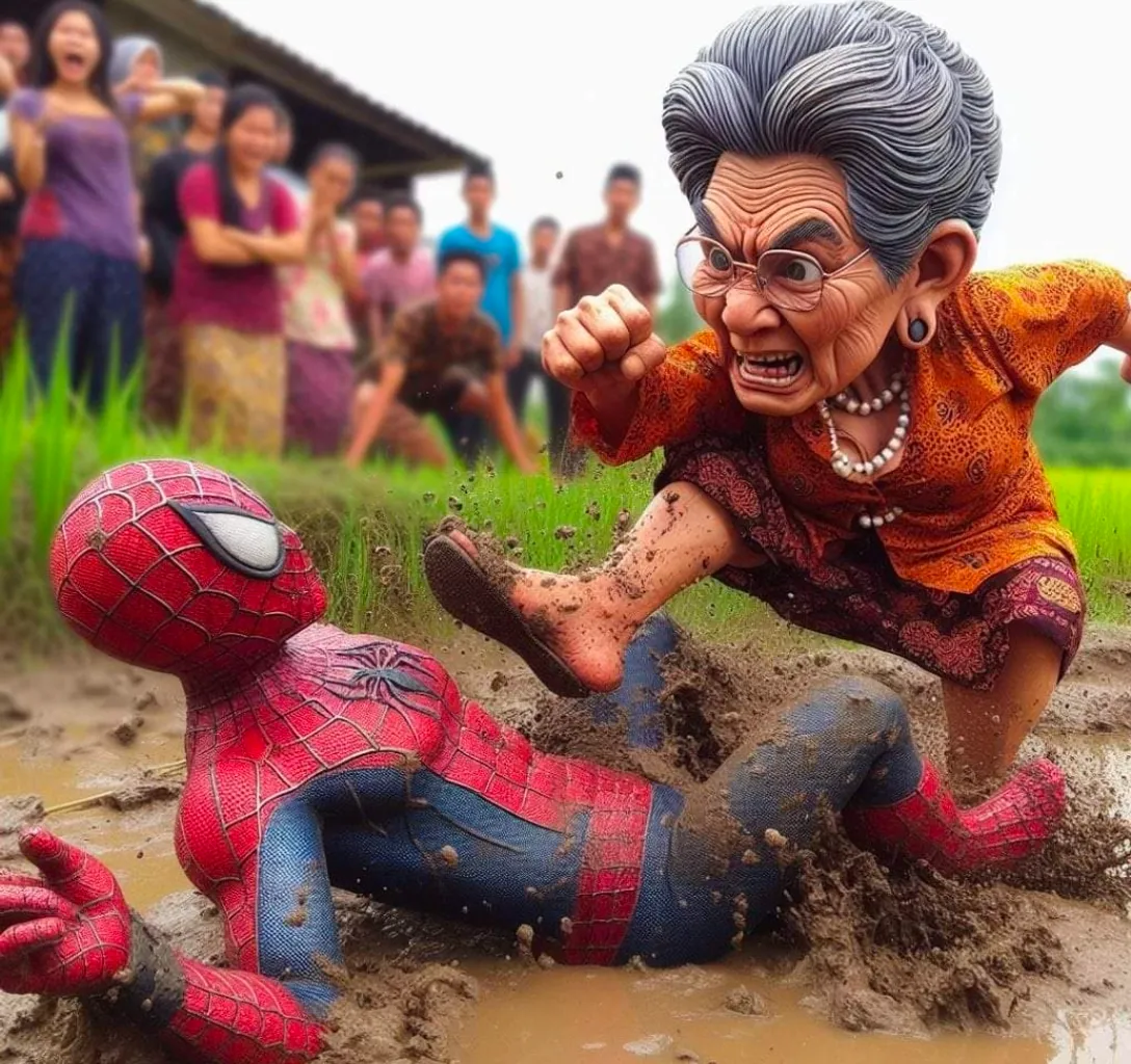 a statue of a woman and a spider man in the mud