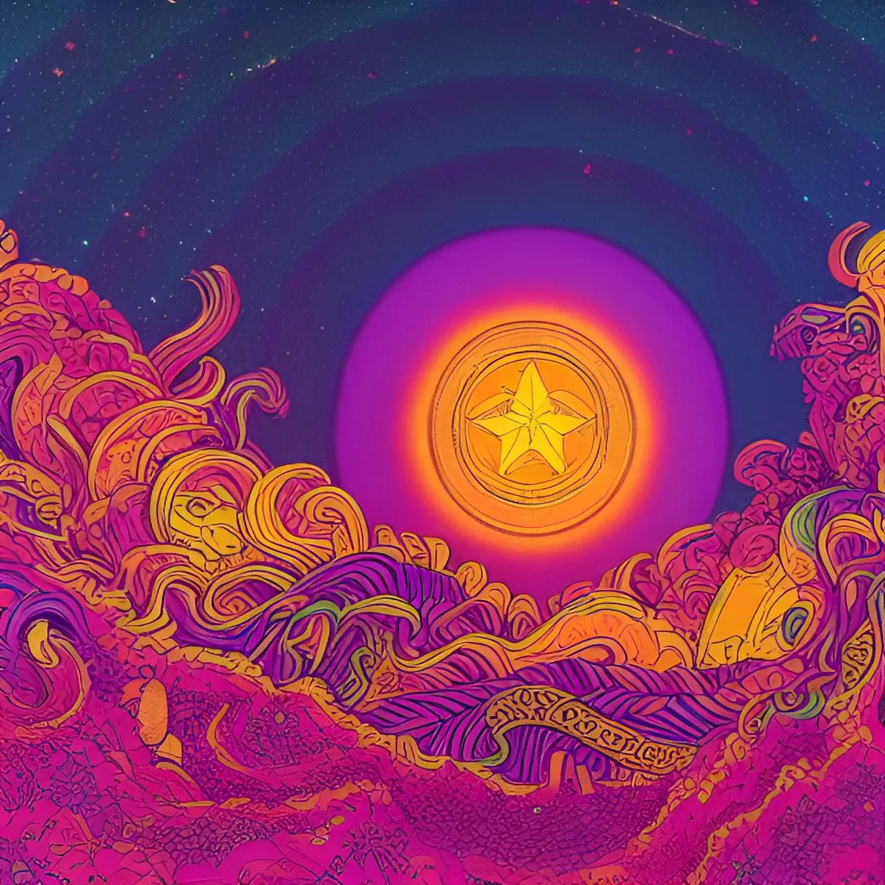 a painting of a star in the middle of a purple sky