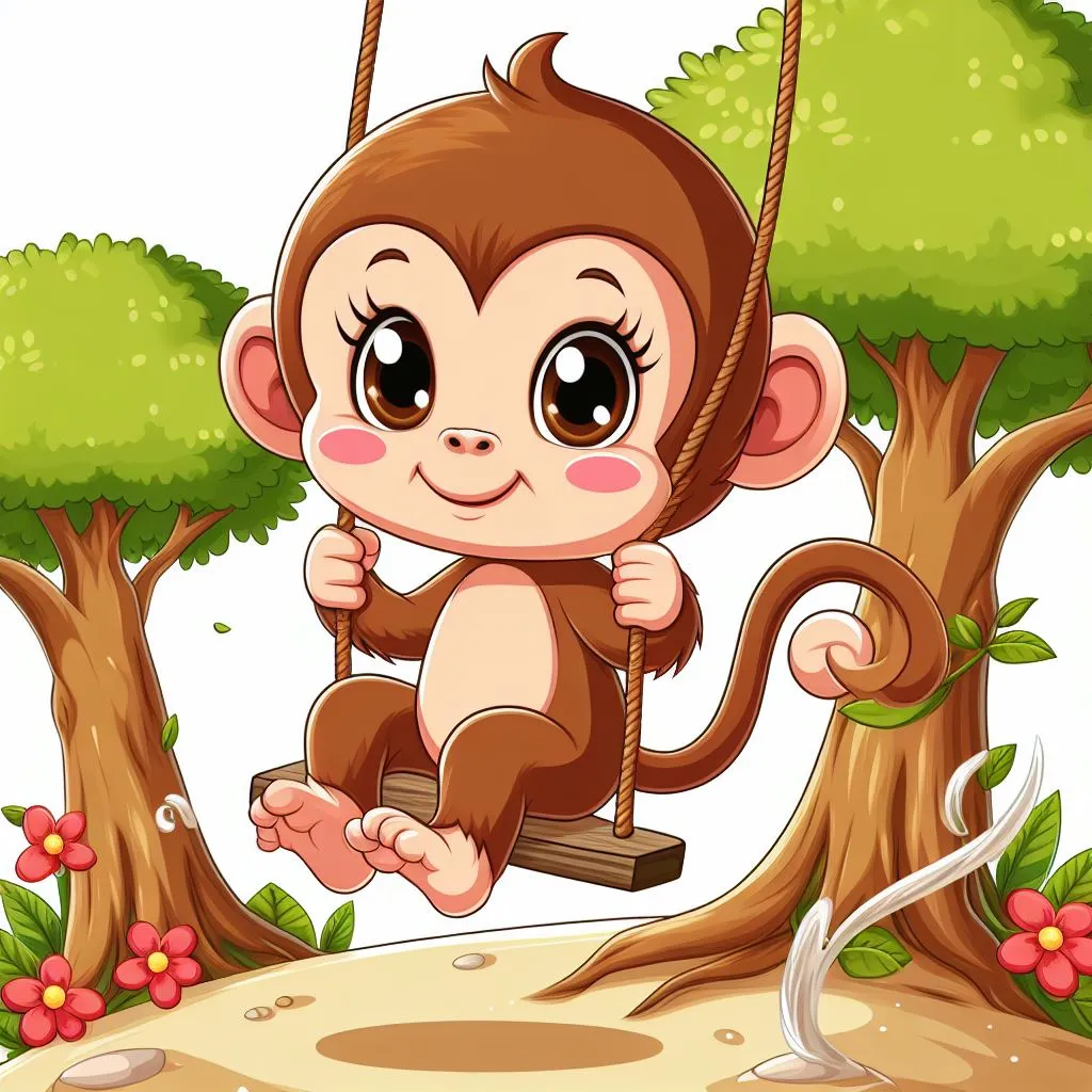 a monkey swinging on a rope in a tree