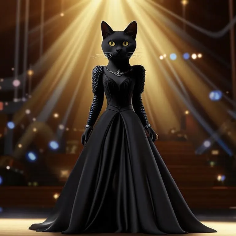 a black cat dressed in a black gown