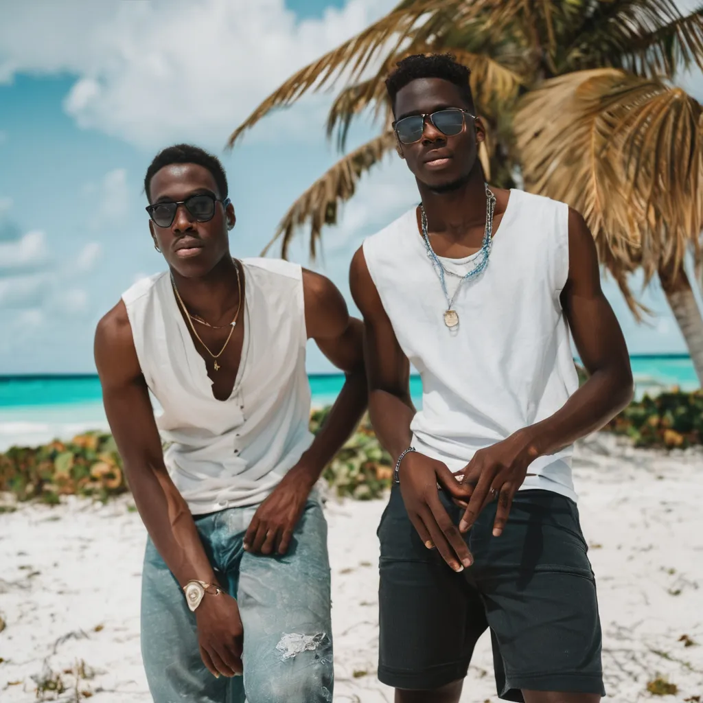 two men standing next to each other on a beach