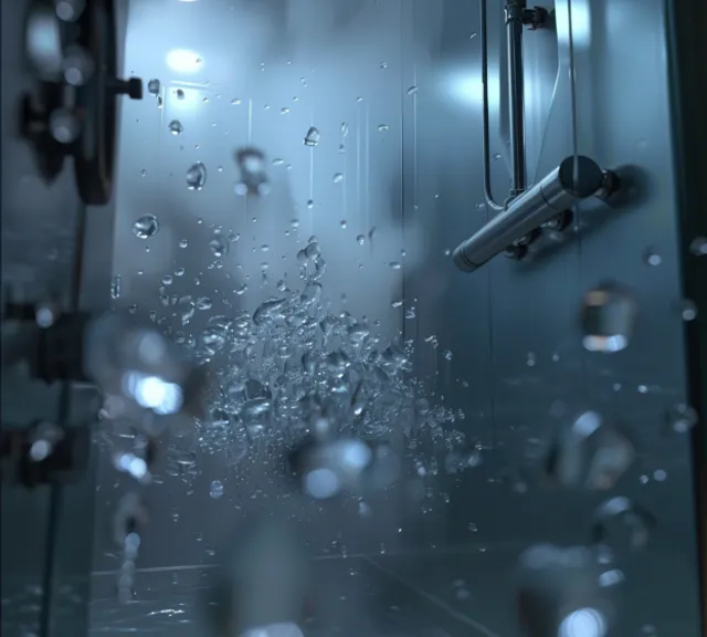 a glass door with rain drops on it