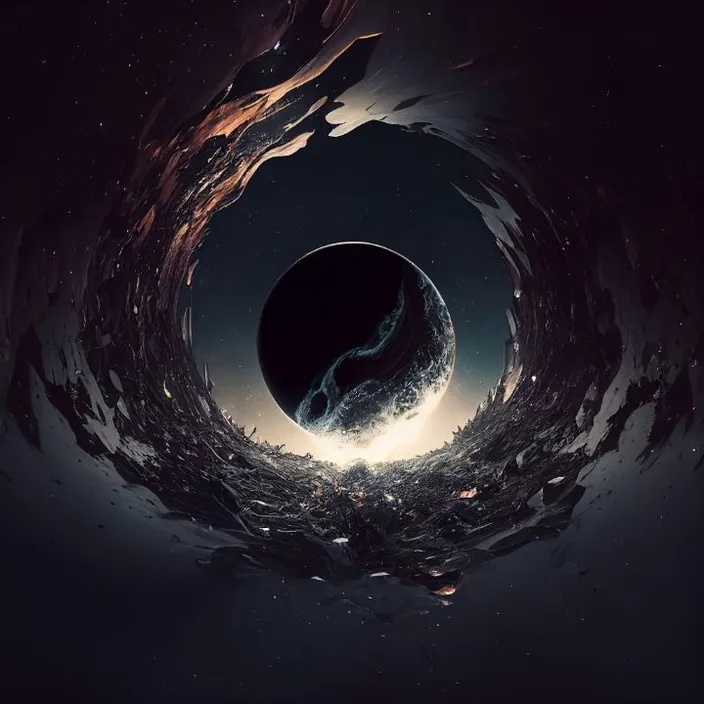 a picture of a black hole void in the middle of liquid space