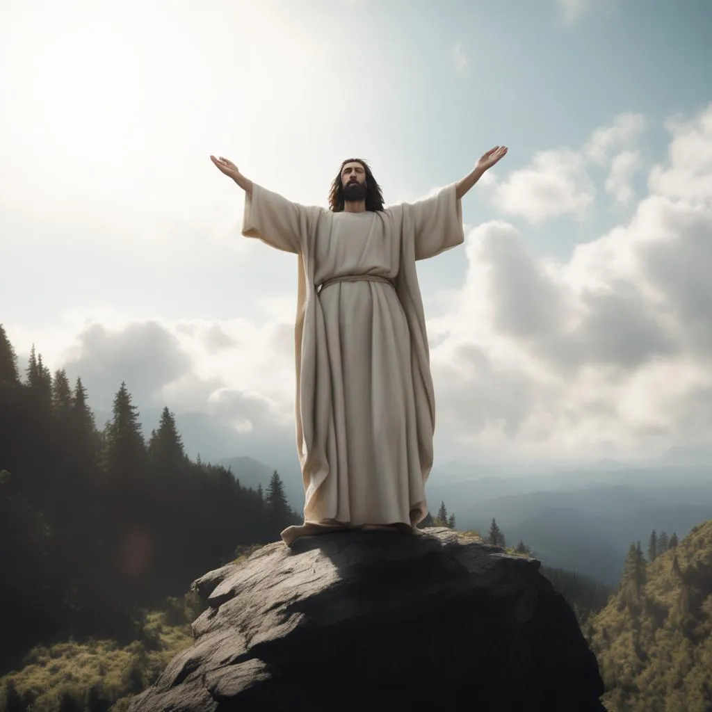 a statue of jesus on top of a mountain