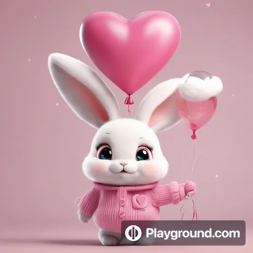 a cute bunny holding a heart shaped balloon