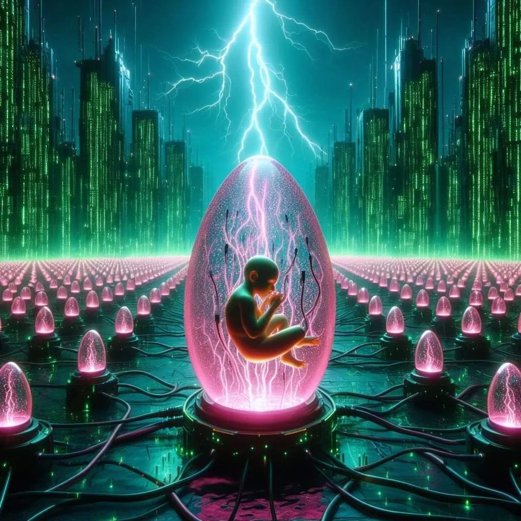 a digital painting of a baby in a bubble surrounded by lightning