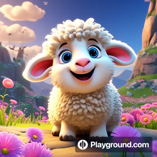 a cartoon sheep standing in a field of flowers