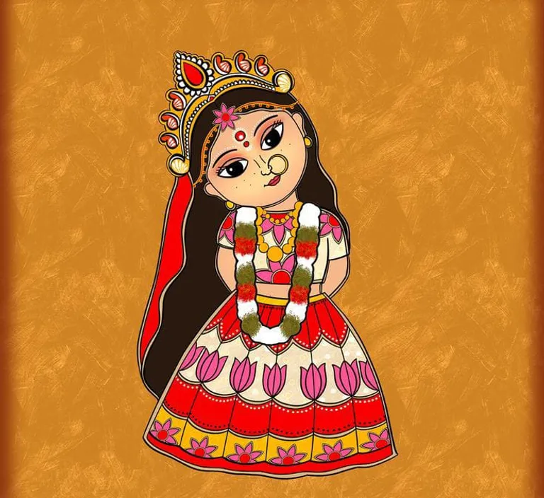 a painting of a girl in a traditional indian dress