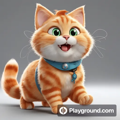 a cartoon cat with green eyes and a blue collar