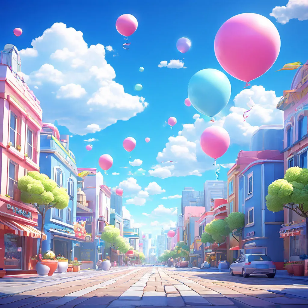 a city street filled with lots of balloons