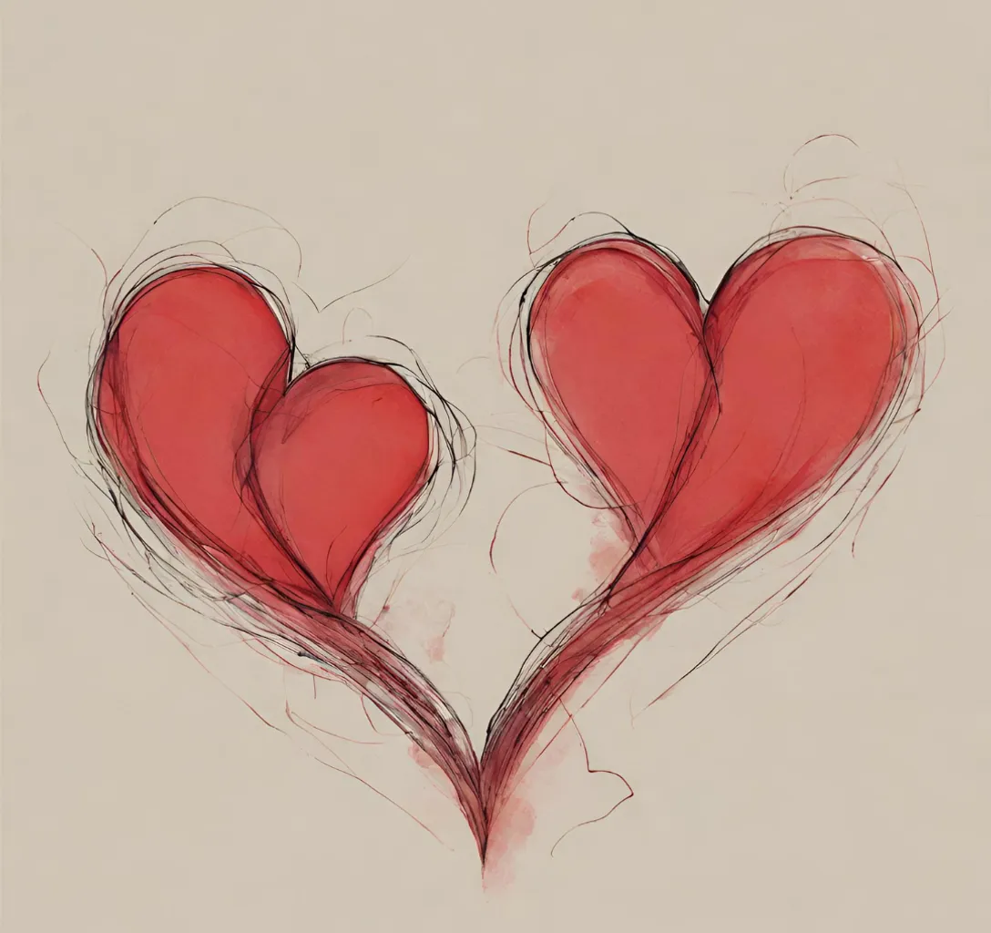 a drawing of two red hearts in the shape of a heart