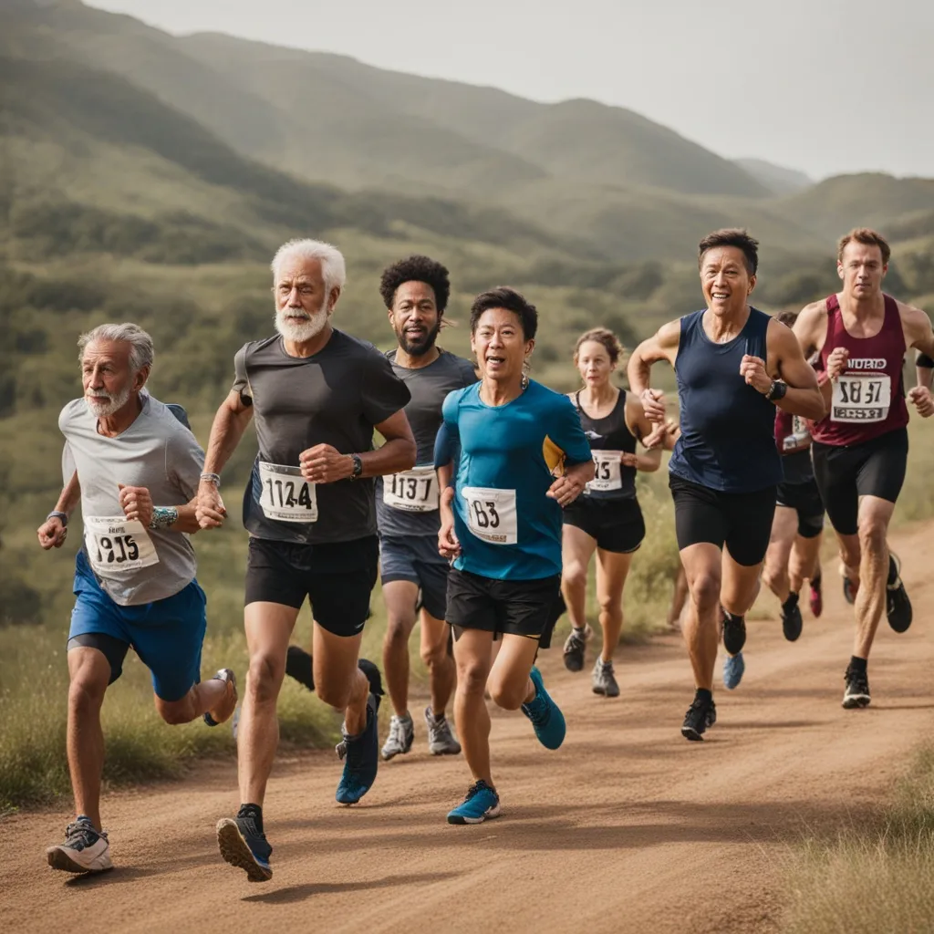 show these people running but aging as they run until they die 
, advertising style