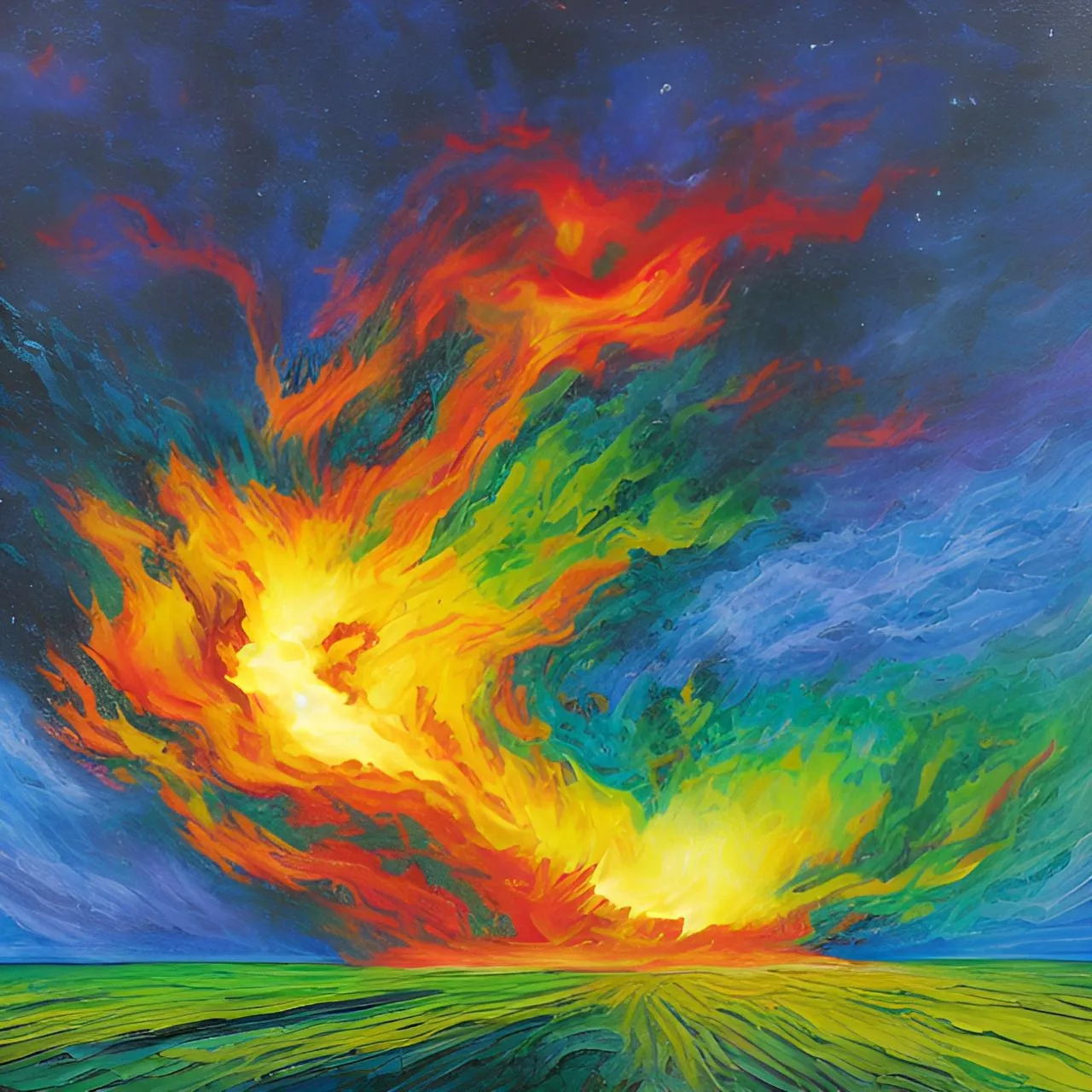 a painting of a colorful sky with clouds