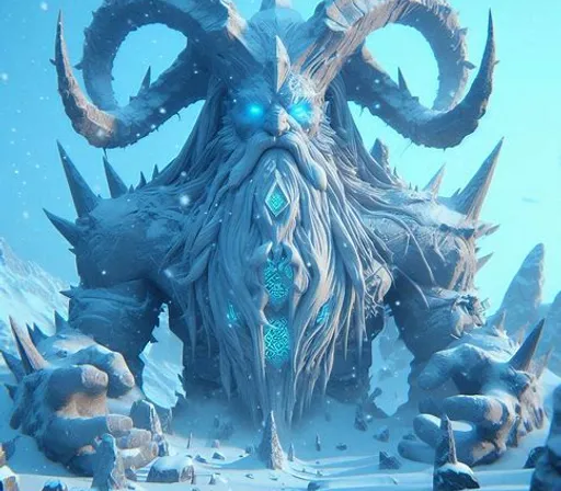 a giant creature standing in the middle of a snow covered field