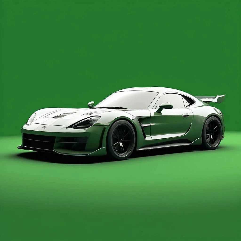 a green sports car on a green background