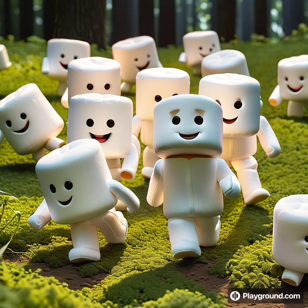 a group of marshmallows standing in the grass