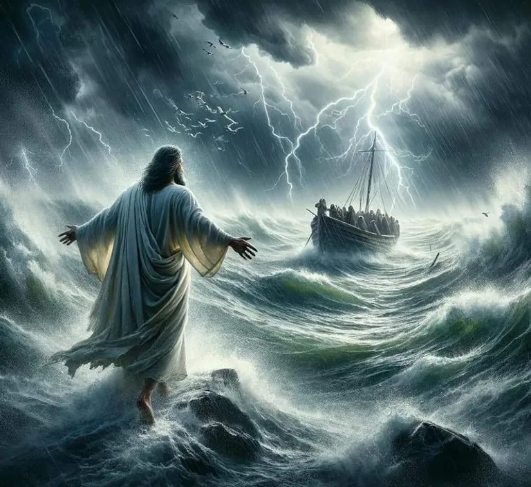 a painting of jesus in the midst of a storm